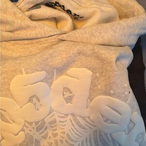 Beige Hoodie with White Print